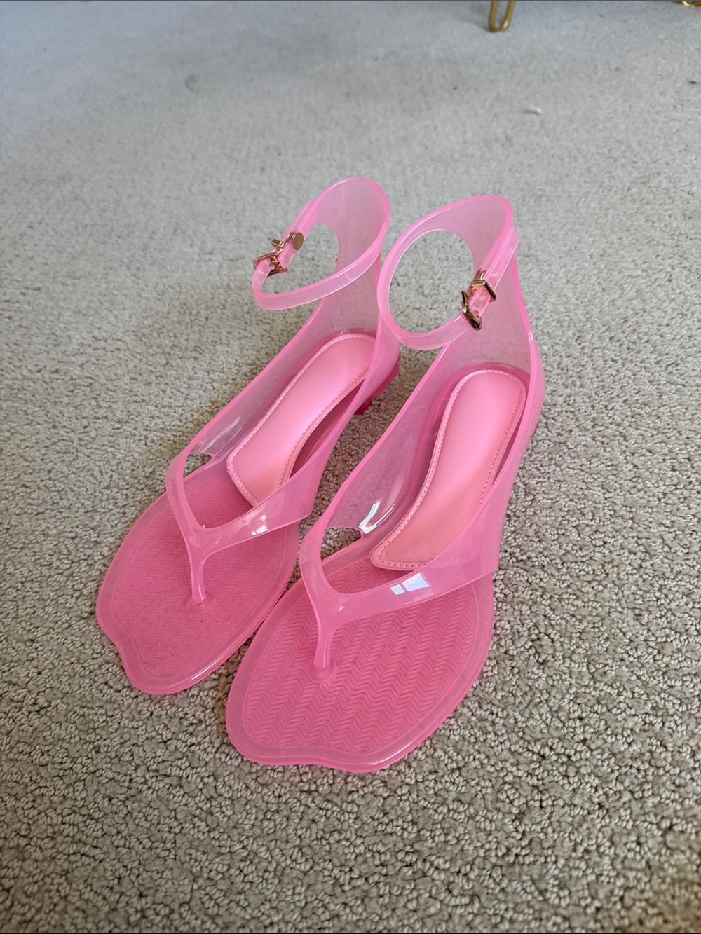 Women's Pink Jelly Ankle-Strap Thong Sandals
